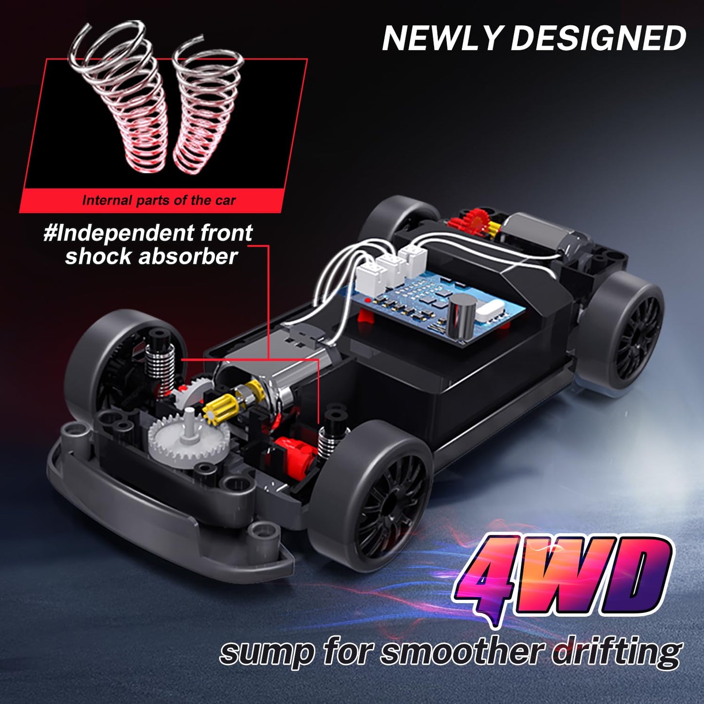 ACAMMZAR RC Drift Car, 1:24 Remote Control Car for Kids, 20KM/H 4WD High Speed RC Cars with LED Lights, Two Batteries, Extra Dri