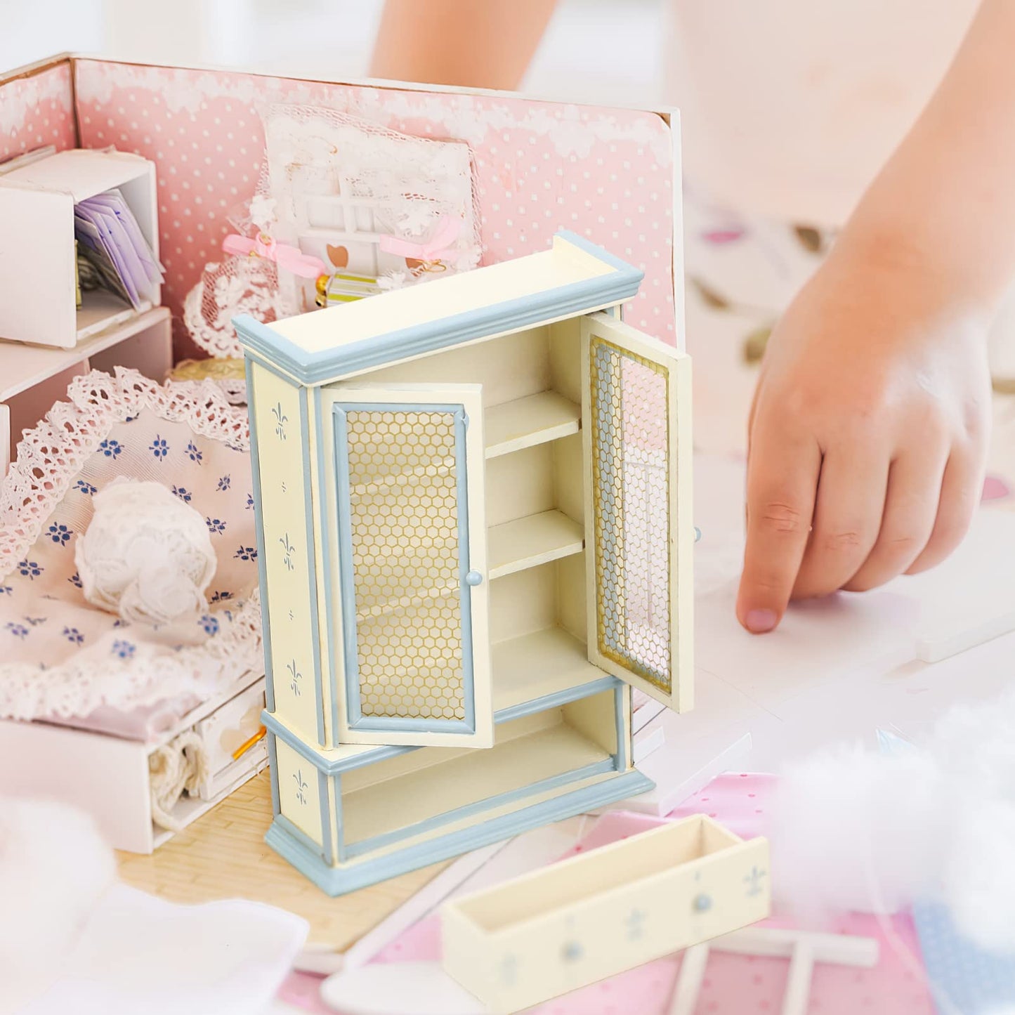 Toyvian Miniature Bookshelf Cabinet Model Dollhouse Wooden Bookshelf Mini Wood Drawer Cabinet Tiny Furniture Ornament Dollhouse