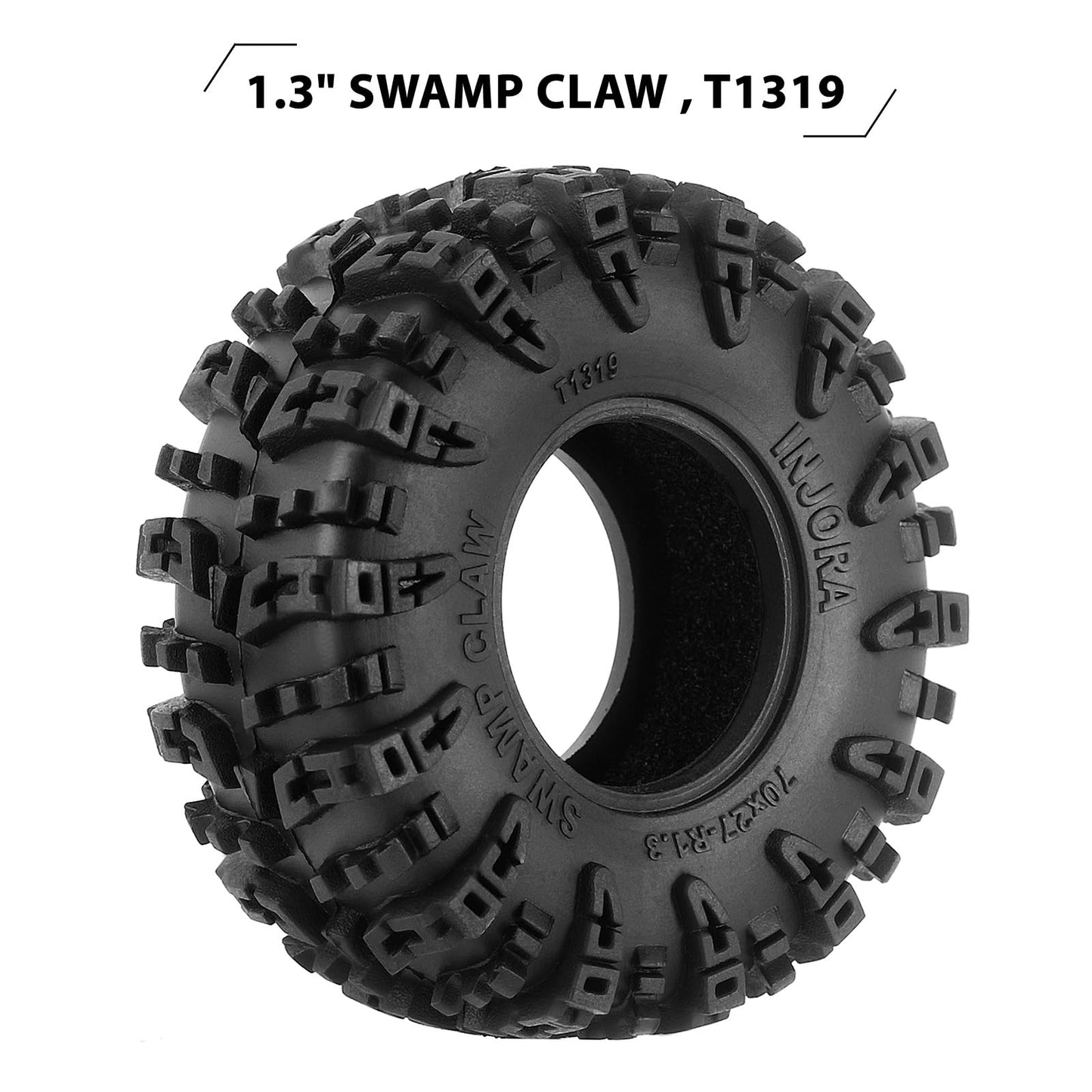 INJORA 1.3'' Wheel Tires - S5 Swamp Claw Mud Terrain Tires for TRX4M SCX24 1/18 1/24 RC Crawler Car (70 * 27mm)