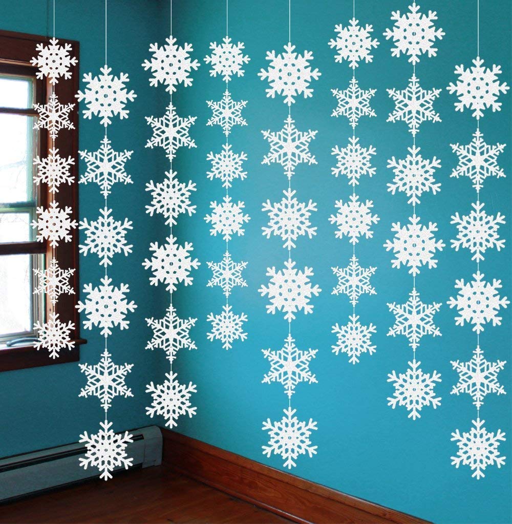 jollylife 12PCS Snowflake Garland Winter Party Wonderland Birthday Decorations - Christmas Snow Flake Streamers Strings Hanging