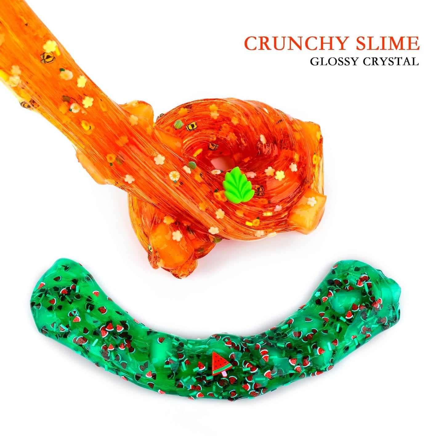 2 Pack Jelly Cube Crunchy Slime Kit, With Leaves And Watermelon Charms Crystal Clear Crunchy Slime, Super Soft Putty Supplies To
