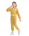 Lolanta Teen Girls Dance Costumes Youth Gold Sweatsuit Set Girls Sequin Outfit For Hip Hop Dance (Golden, 14-15 Years)