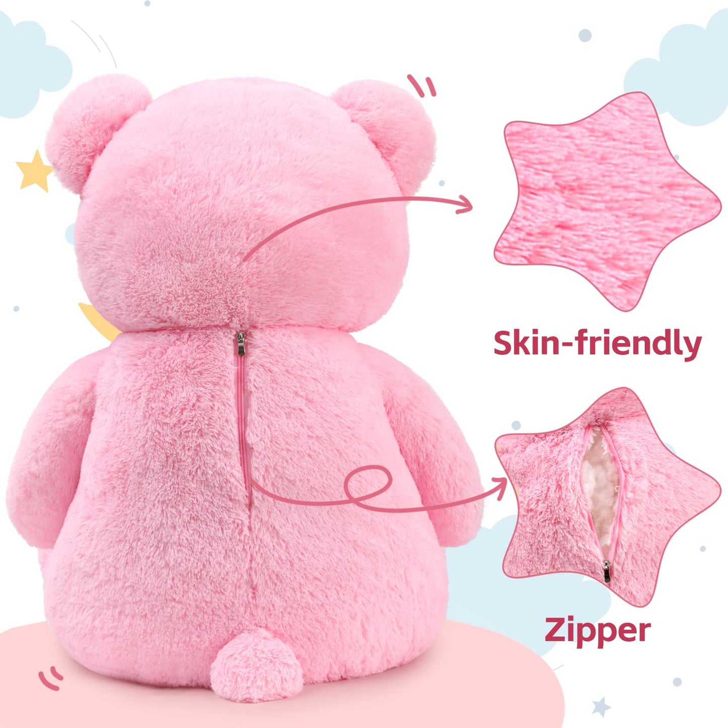 Tezituor Giant Teddy Bear, 4 Feet Soft Big Stuffed Animal Life Size 47 Inch Plush Bear Toy Valentine'S Christmas Birthday Gift For Girlfriend Kids,Pink