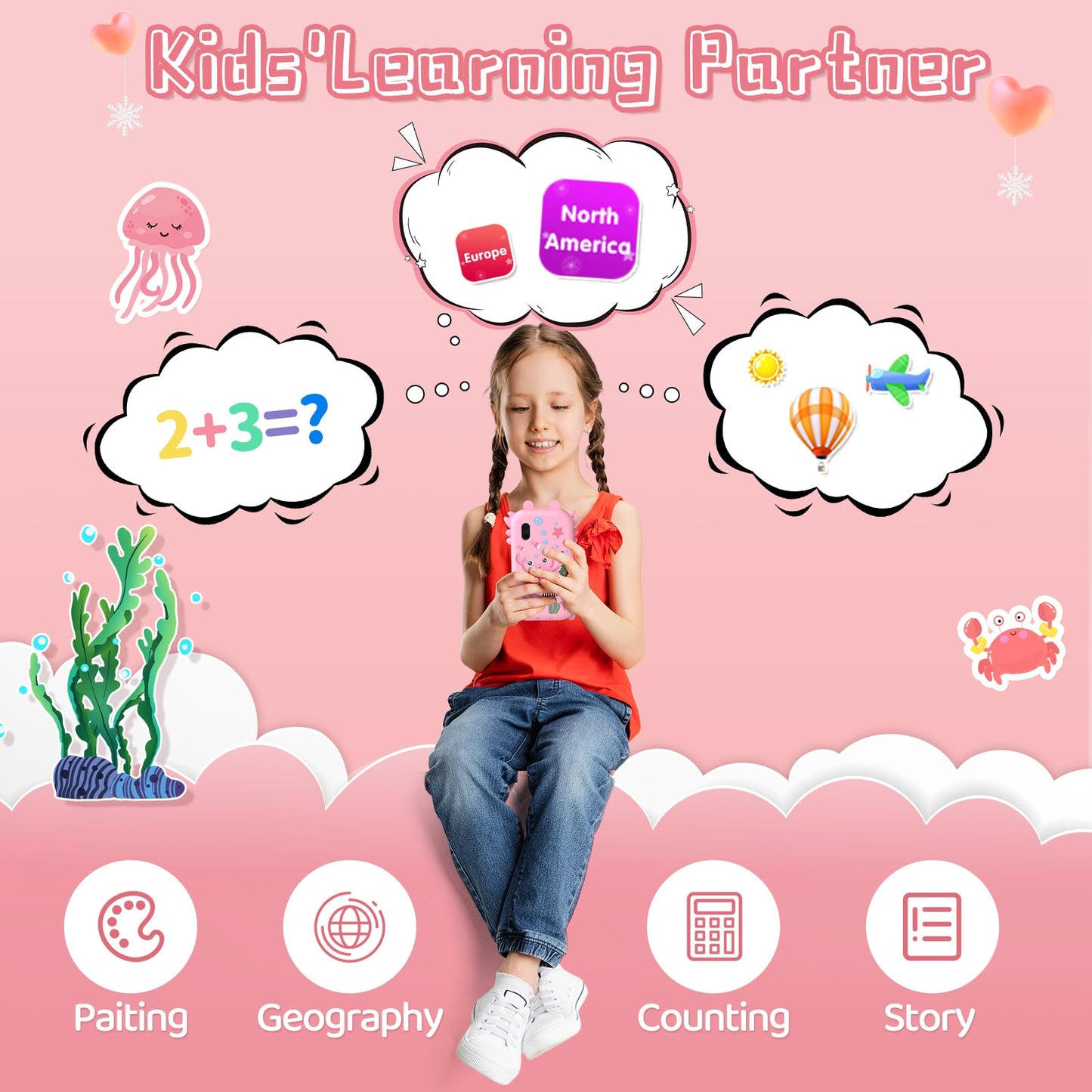 Kids Smart Phone for Girls, Toddler Toys for 3-10, Touchscreen HD Dual Camera Kids Toys Phone for with Music Player, Games, 16GB