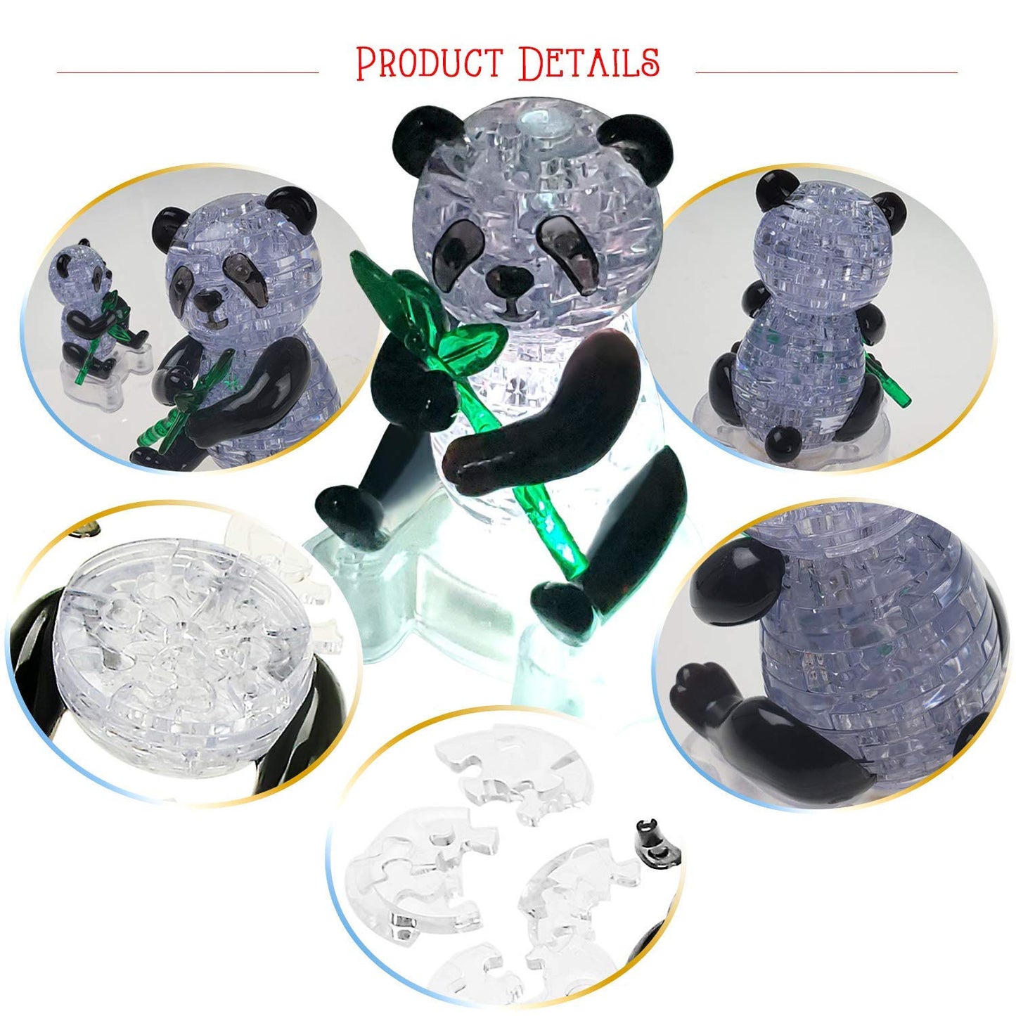 Coolplay 3D Crystal Puzzle Panda Gifts, Desk Toys With Light-Up Base 58 Pieces