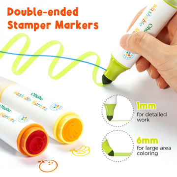 Ohuhu Stamper Washable Markers for Kids 12 Colors Water-based Dual Tips Stamp & Broad Line Tip Kids Markers Coloring Markers for