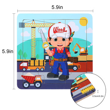 Sannix 12 Pack Wooden Jigsaw Puzzles For Toddlers, Characters Puzzles For Kids Party Favors, Educational Puzzles Learning Travel Toy With 12 Organize Bags