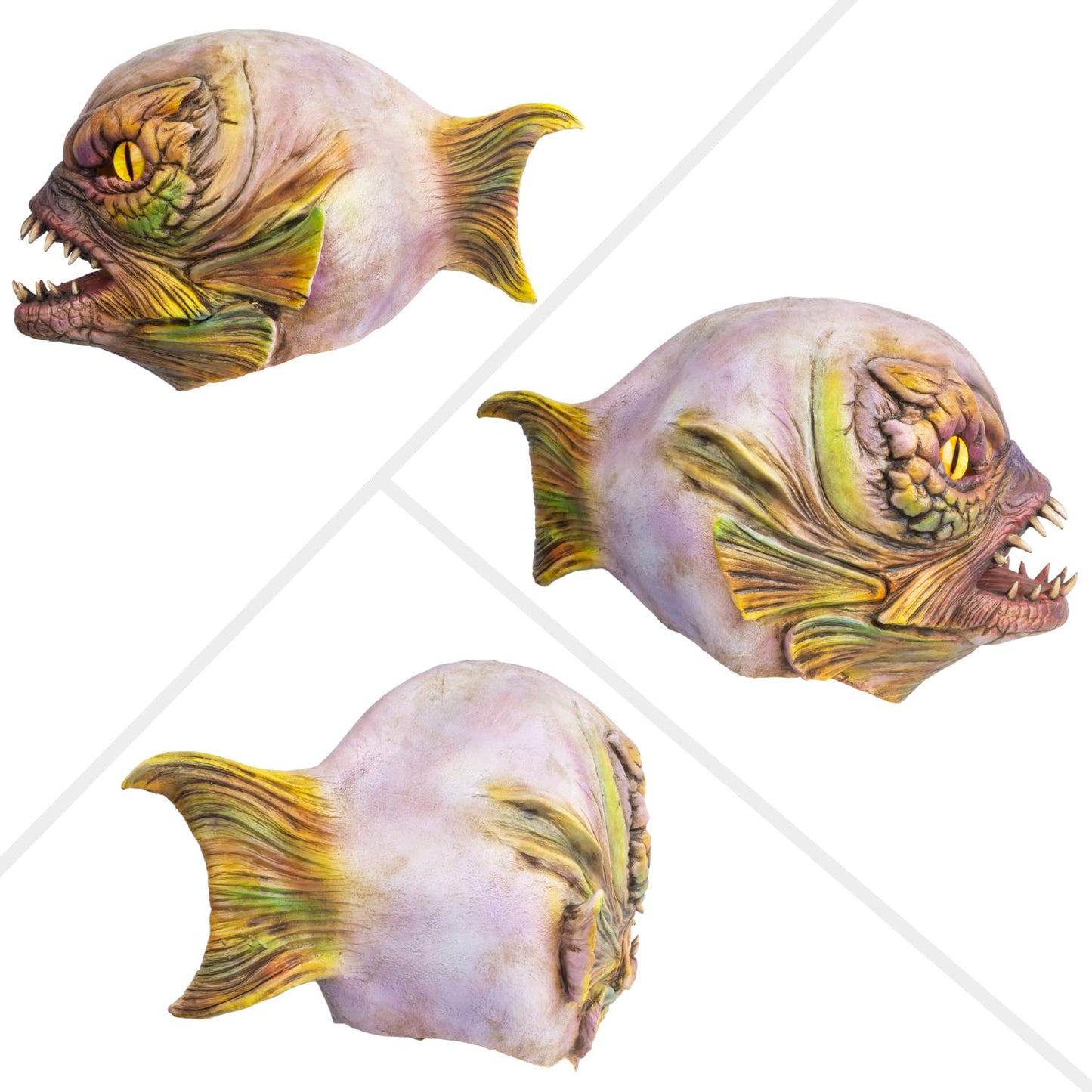 PartyHop Piranha Fish Mask Latex Full Head Scary Horror Animal Mask Fancy Dress for Halloween Carnival Costume Party