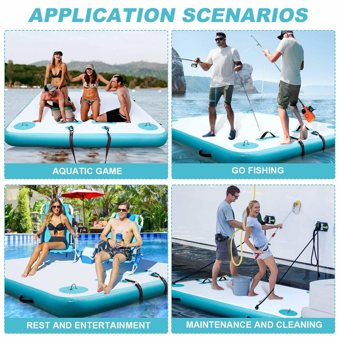 VOFiTNY Inflatable Floating Dock Air Platform Multi-Person Swim Water Mat with Rope Ladder, None-Slip Surface for Lake Beach (5f