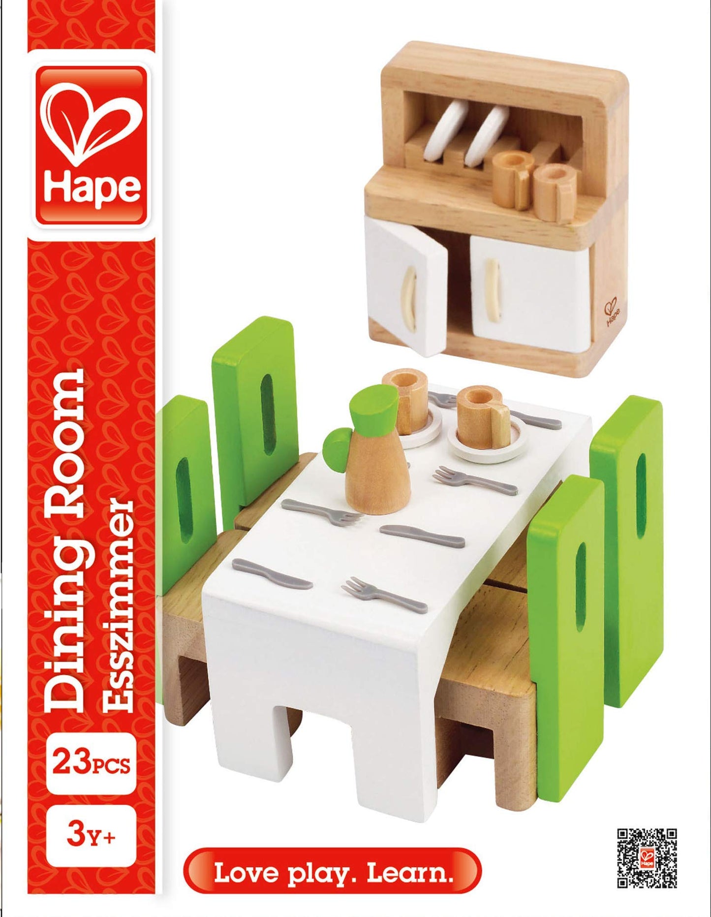 Hape Wooden Doll House Furniture Dining Room Set With Accessories| 1:12 Scales Miniature Dollhouse Furniture