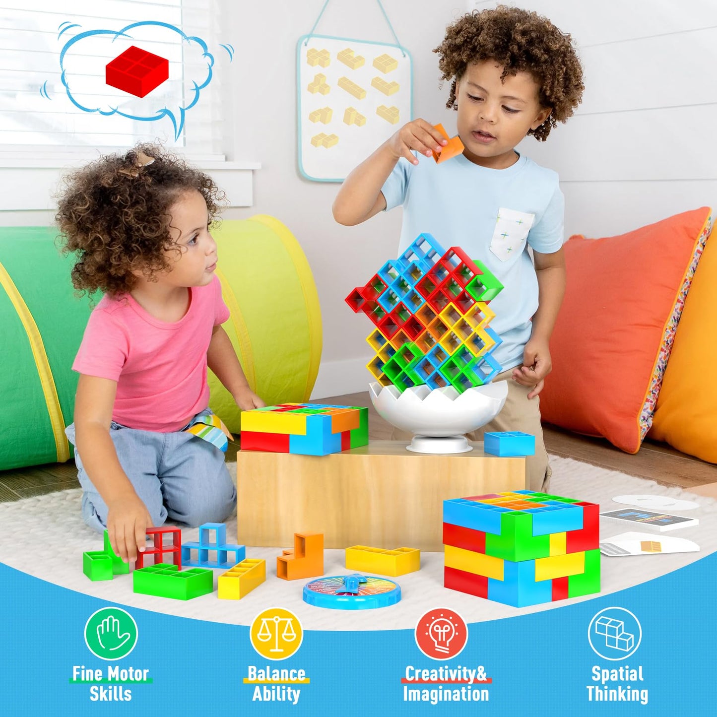 BBnote 70PCS Stack Attack Game - 3D Tetra Tower Toy for Adults & Kids, Balance Stacking, Mixed Color, Perfect for Family Travel & Parties