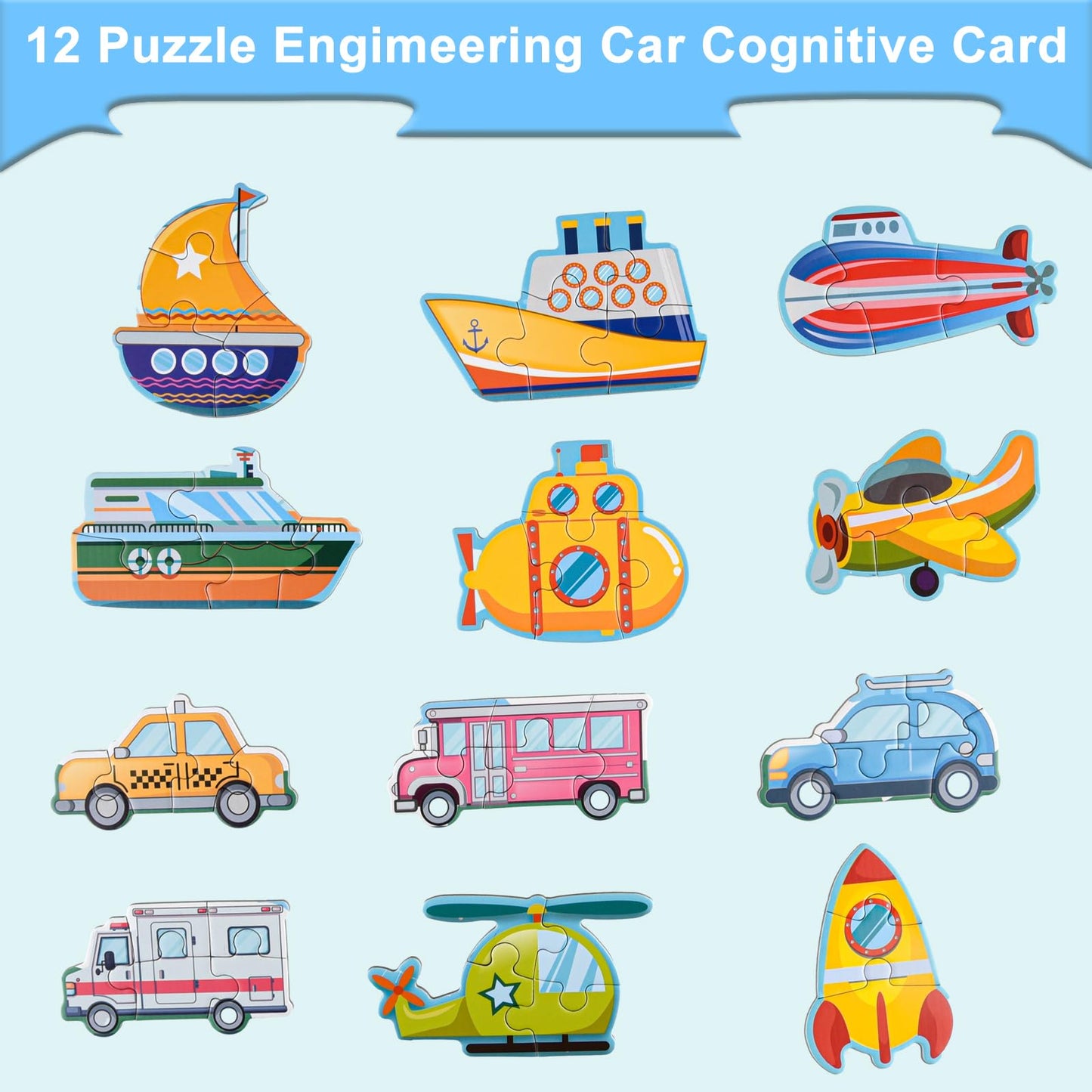 ASTARON 3D Magnetic Puzzle with 60 Puffy Stickers for Toddlers, 51 Pieces 3-in-1 Traffic Puzzles Preschool Education Learning Tr