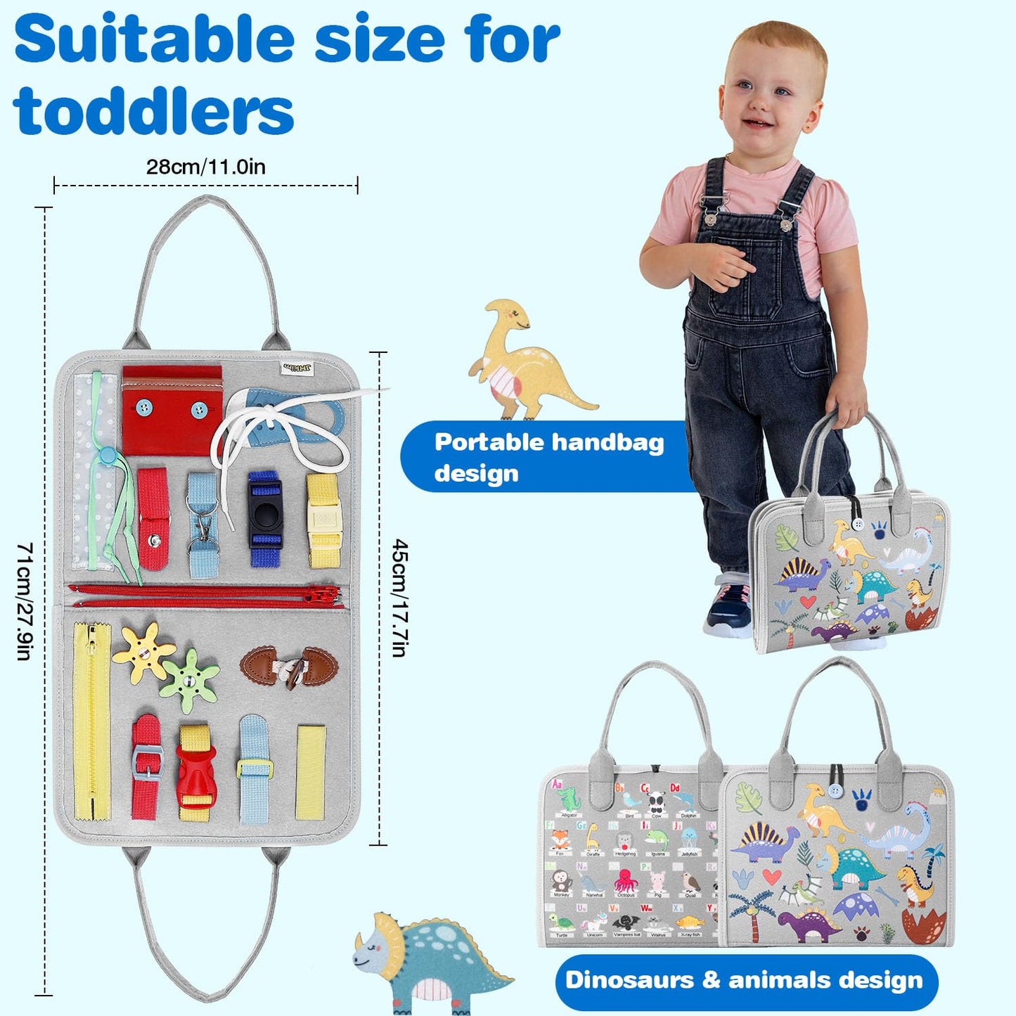 Jhkim Busy Board Montessori Toys For Aged 1 2 3 4 Boy & Girl Birthday Gifts, Autism Sensory Travel Toys For Toddlers, Educational Activity Sensory Board Preschool Learning Fine Motor Skills Toys, Gray