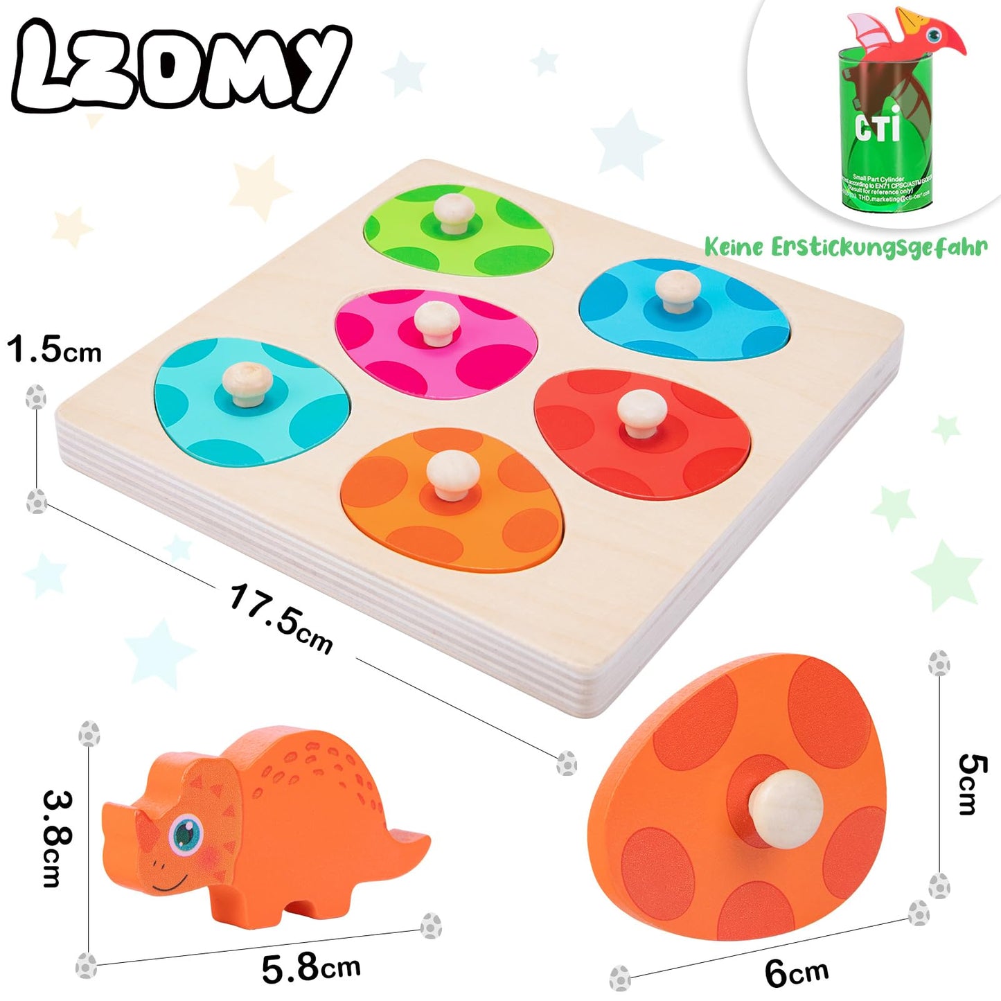Lzdmy Montessori Wooden Puzzle For Toddlers 1-3, Dinosaur Egg Wooden Toy For 2+ Year Old, 1 Year Old Boy And Girl Gifts, Baby Pu