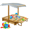 Ketive Kids Wooden Sandbox With Cover, Outdoor Sand Box With Lid 2 Side Buckets, 4 Bench Seats & All-Round Bottom Liner, Uv-Resi
