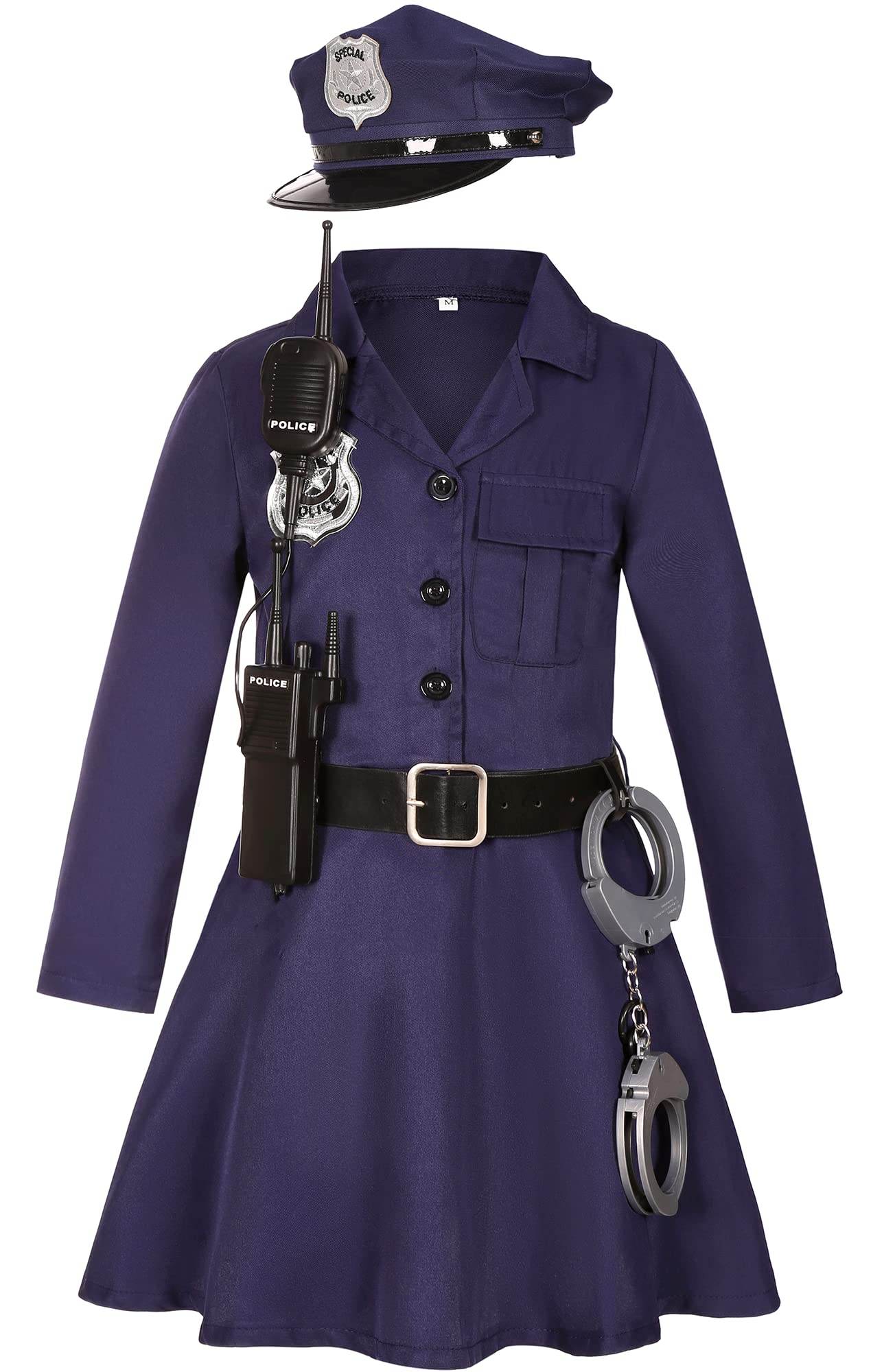 she pretends to be a police officer by dressing up Dress Up America Toddler's Police Officer Costume - Children's Cop Outfit with Dress, Cap, and Belt