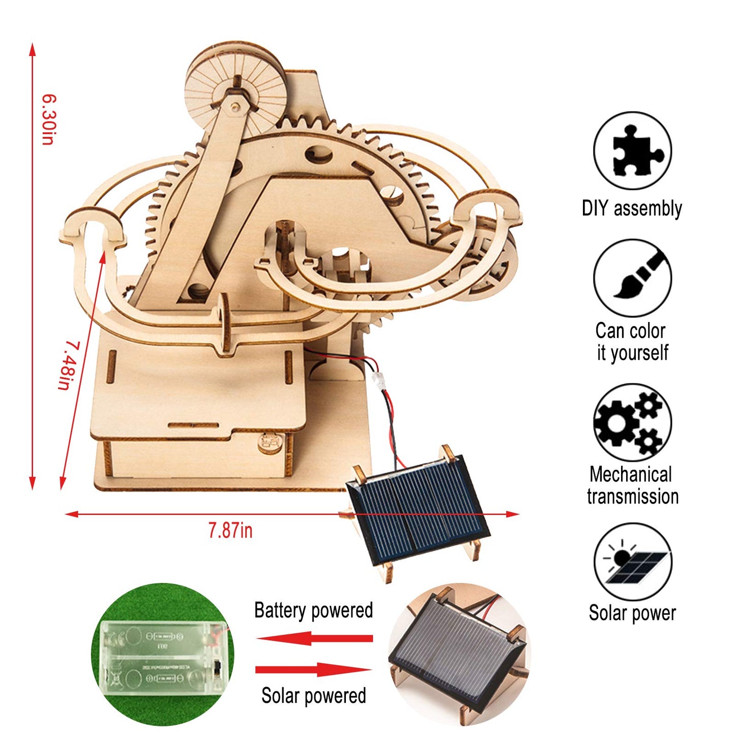 AURYE Marble Run 3D Wooden Puzzle Kit - DIY STEM Educational Toy for Ages 8-14, Perfect Gift for Kids and Teens, Solar-Powered Science Experiment