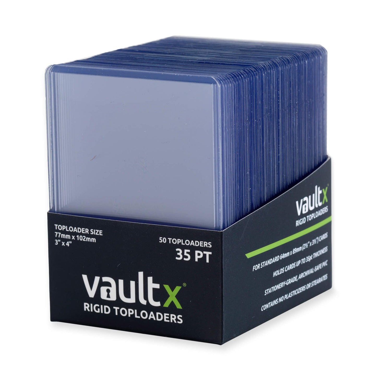 Vault X enhanced Extra Thick Seamless Toploaders - 3 x 4 35pt Rigid card Holders for Trading cards & Sports cards (50 Pack)