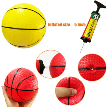 Dshengoo 12 Pcs 5 Inch Mini Basketballs Colorful Rubber InflatableBasketball Pool Kick Balls Toy with Inflation Pump for Indoor Mini Basketball Hoop Beach Sports Game Party Favor