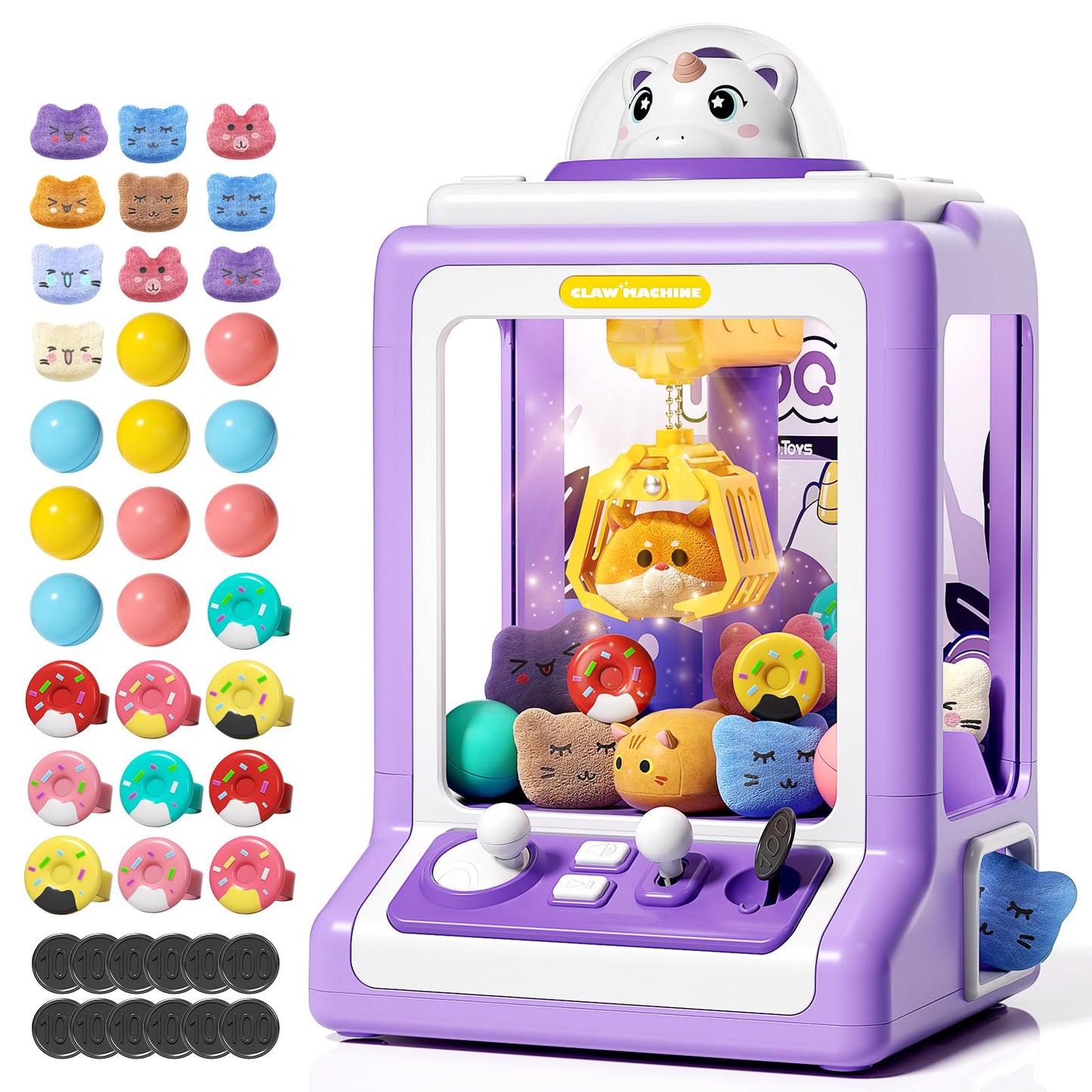 Jovow Claw Machine for Kids, Mini Vending Machine with Game Coins & Music, Prize Dispenser Toys for Girls and Boys, Electronic C