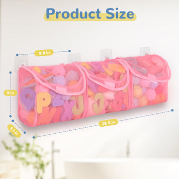 Docmon Bath Toy Storage, Detachable 3 Compartments Bath Toy Holder, Large Capacity Bathtub Toy Storage, Mesh Beach Toy Bag Showe