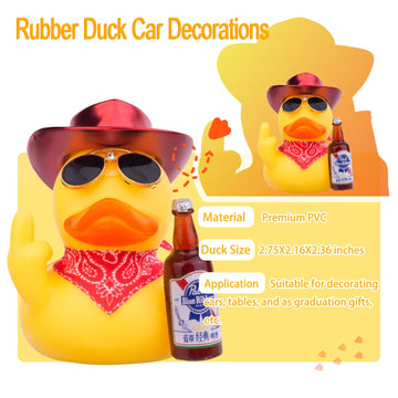 CoFuBcad Rubber Duck Car Decoration - Red Duck with Cowboy Hat, Sunglasses & Accessories