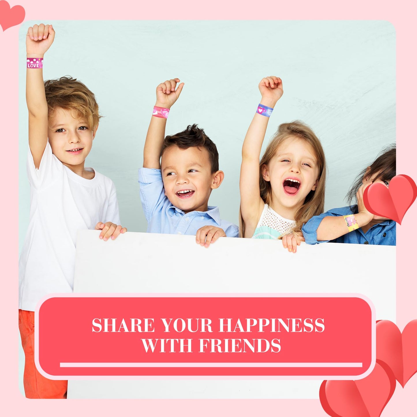 48 Pieces Valentine's Day Slap Bracelets Bulk Party Favors for Kids - 12 Designs Love and Hearts Snap Bands, Classroom Exchanges