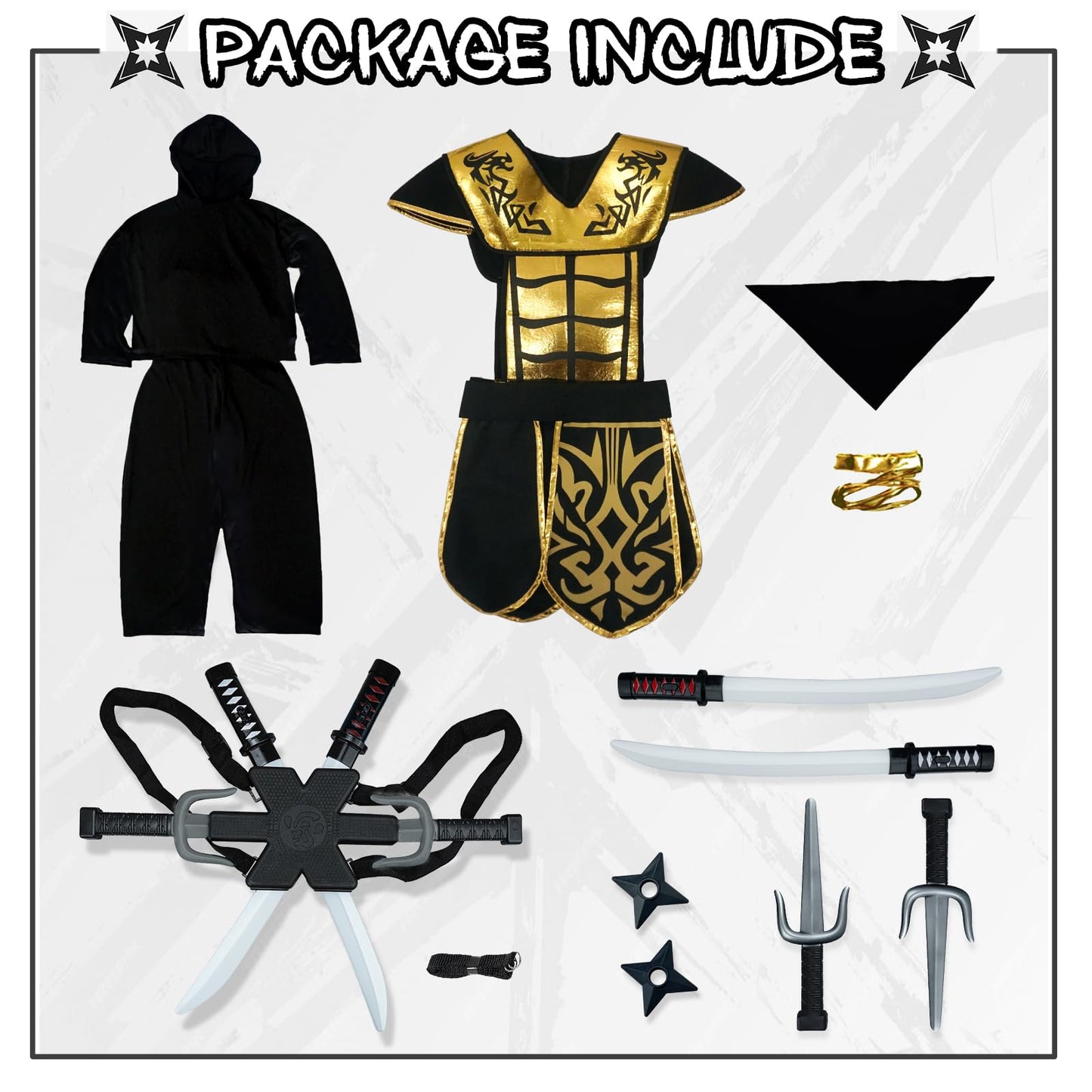 Digi Kids Halloween Ninja Costume For Boys,Golden Ninja Costume Set With Ninja Toys,Halloween Costumes For Kids 4-12T