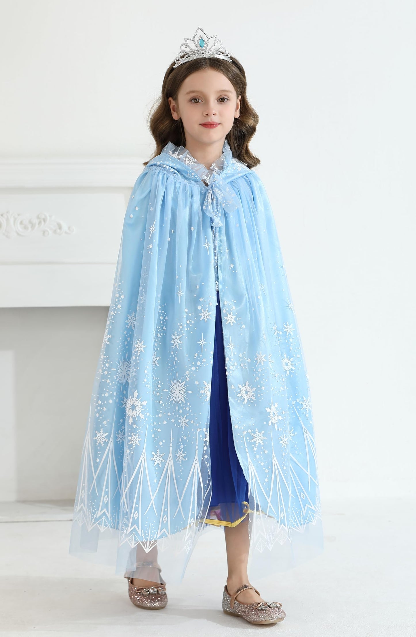 Purfeel Girls Cape For Elsa Dress Up Kids Hooded Cloak Costume Blue 3-6Years
