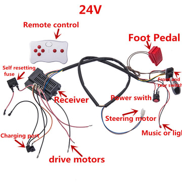 24 Volt Children Electric Car DIY Modified Wires and Switch Kit,with 2.4G Bluetooth Remote Control and Receiver,for Children Ele