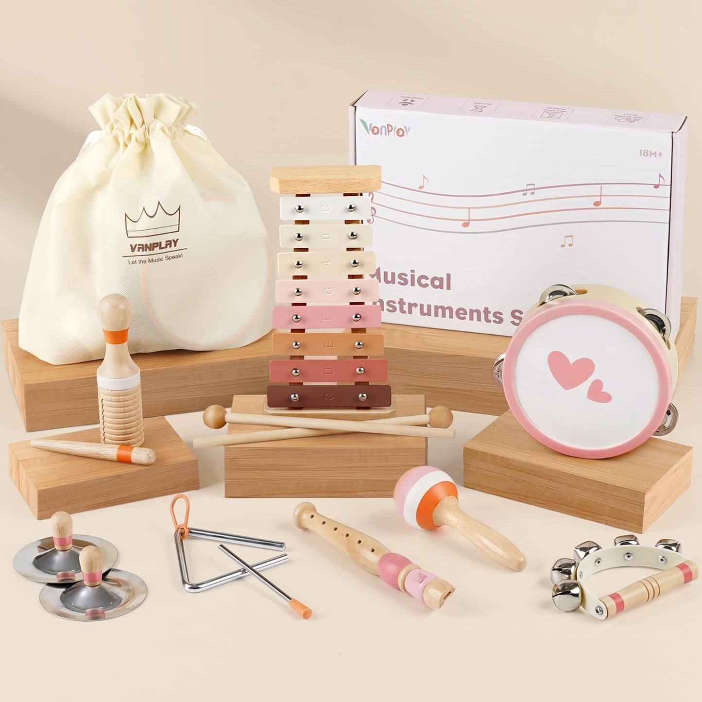 Musical Toys For 1 Year Old Girls Gifts - 8 In 1 Musical Instruments For Toddlers 1-3 - One First Christmas Birthday Gifts For Toddlers Ages 0-2 - Wooden Montessori Toy For Babies 6-12-18 Months