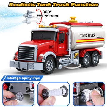 SpringFlower Toy Truck, Boy Toy for 3 4 5 6 Year Old Boys, Oil Tanker Truck Toy with Sound Light and Water Spray Function, Chris