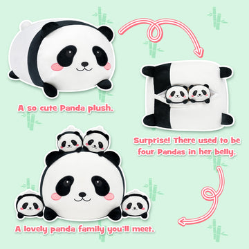 YIIQUWEN Panda Plush, Stuffed Animal Set with 4 Baby Pandas, Soft Stuffed Toy Pillow, Cute Birthday for Kids Boys Girls
