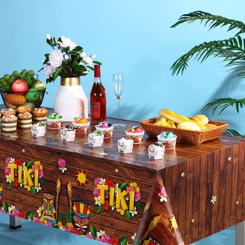 Frienda Tiki Tablecloth Tiki Decorations Luau Table Cover Hawaiian Party Plastic Table Cloth Disposable Tiki Totem Decor For Hawaii Beach Tropical Decoration Supplies Aloha (Retro Style, 3 Pieces)