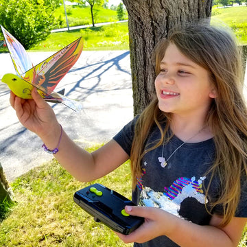 MUKIKIM eBird Orange Phoenix - Flying RC Bird Drone Toy for Kids. Indoor/Outdoor Remote Control Bionic Flapping Wings Bird Helic