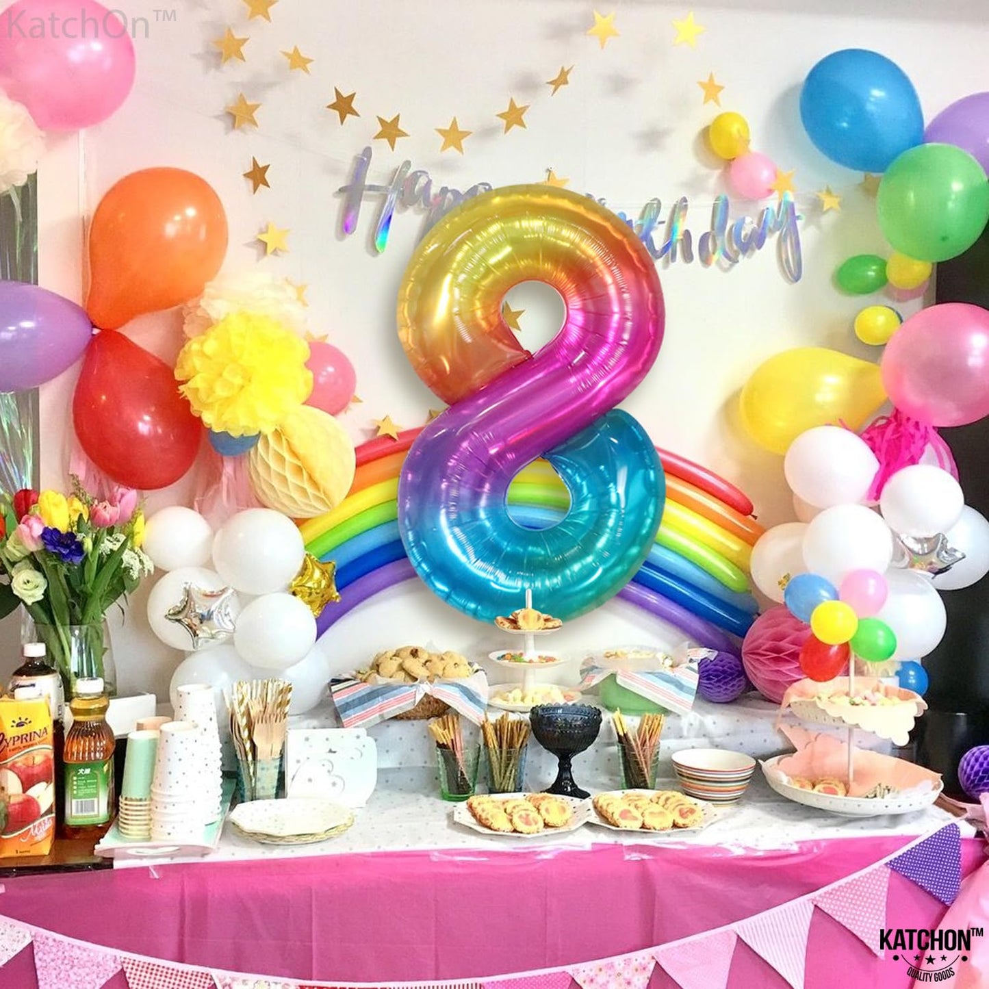 Giant, Rainbow 8 Balloon Number - 40 Inch | Tie Dye Number 8 Balloons For Birthdays | 8 Birthday Balloon, 8 Balloons For Birthday Girl | Happy 8Th Birthday Decorations For Girls | Eight Balloon Number