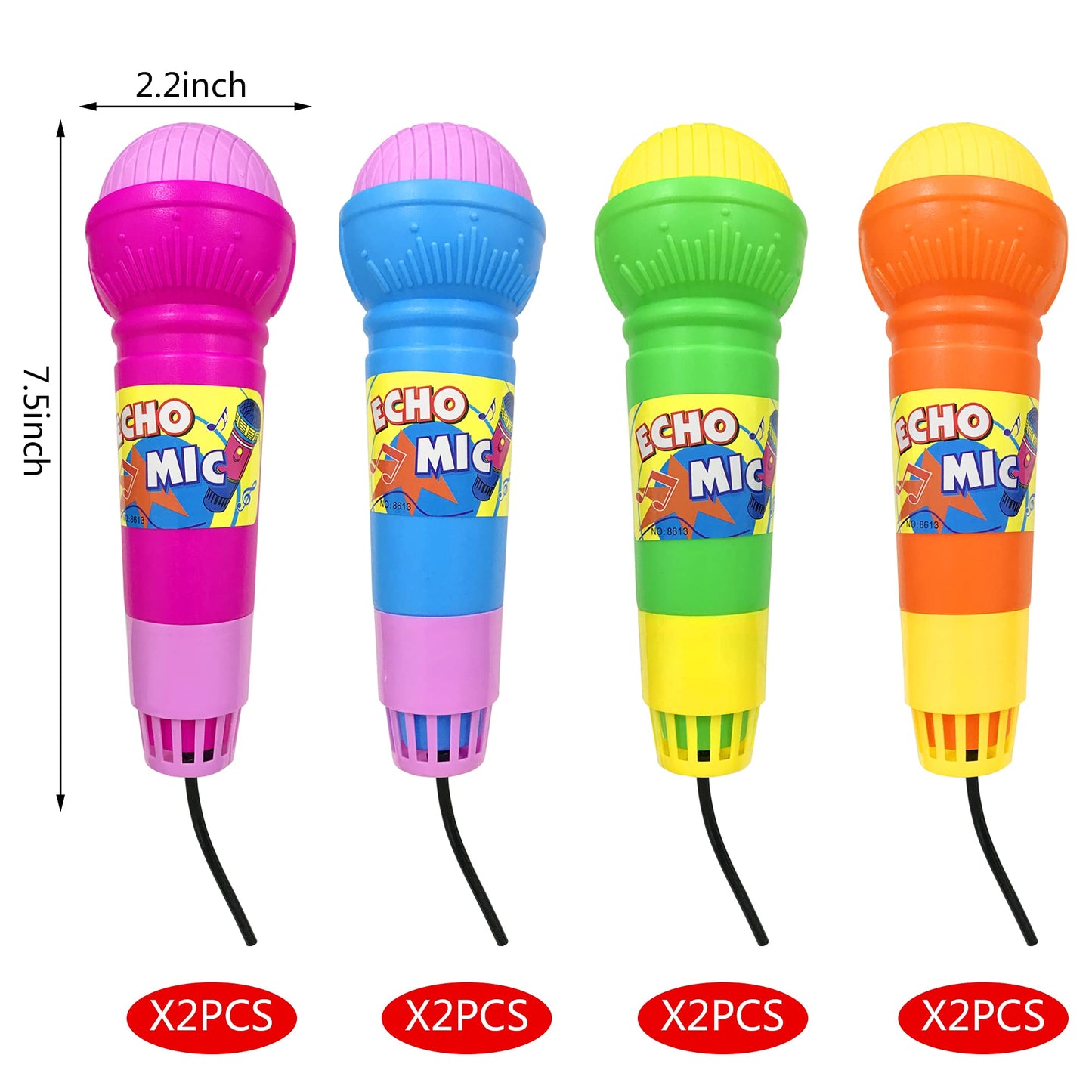 Ppxmeeudc 8 Pcs Echo Toy Microphones For Kids Karaoke Mics For Children With Echo Effect Lightweight Music Toys Fun Supplies For Birthday Picnic Bbq Or Party
