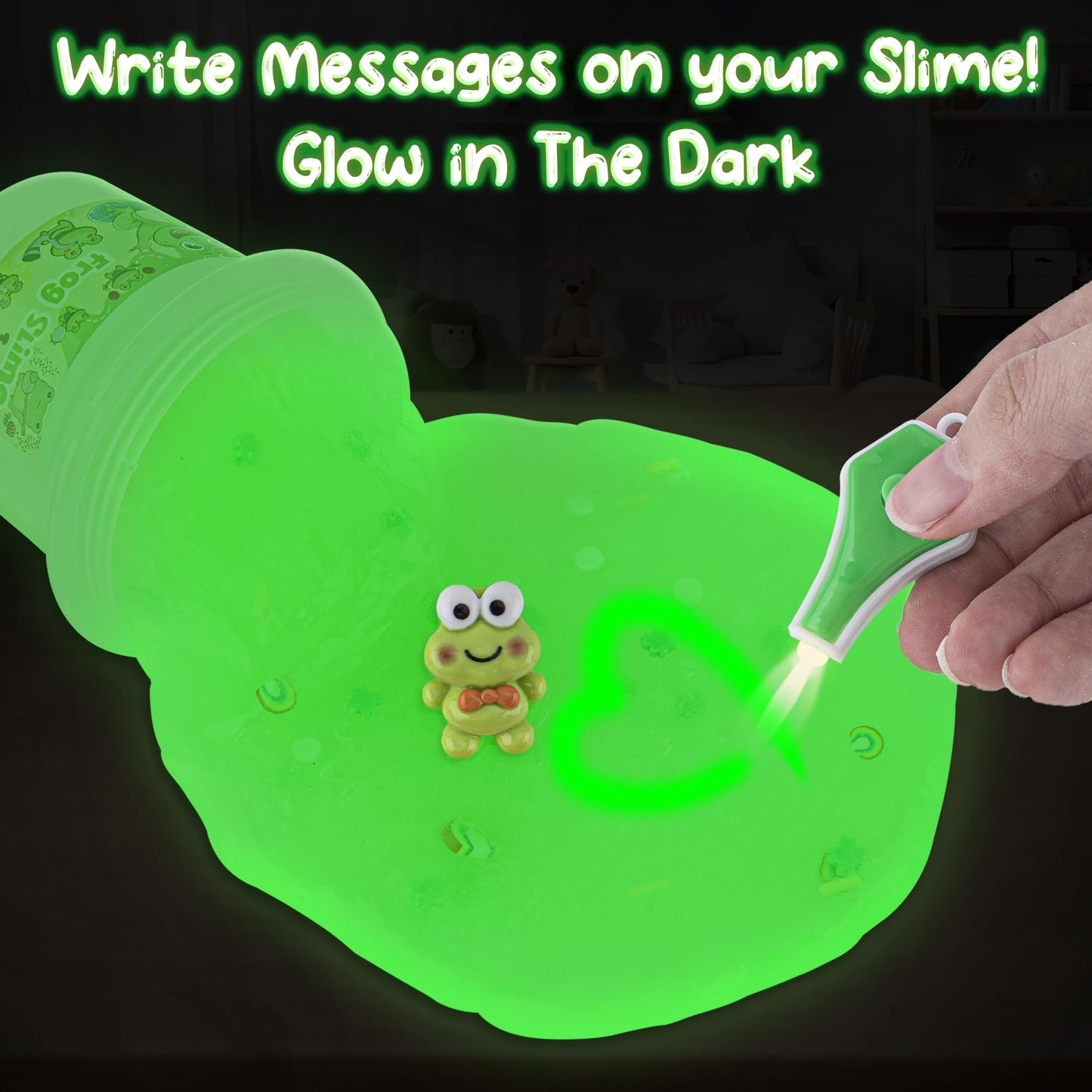 Frog Glow In The Dark Slime, Super Soft & Good Stretchy Green Slime, Slime Party Favors For Kids, Slime Sensory Toys For Birthda
