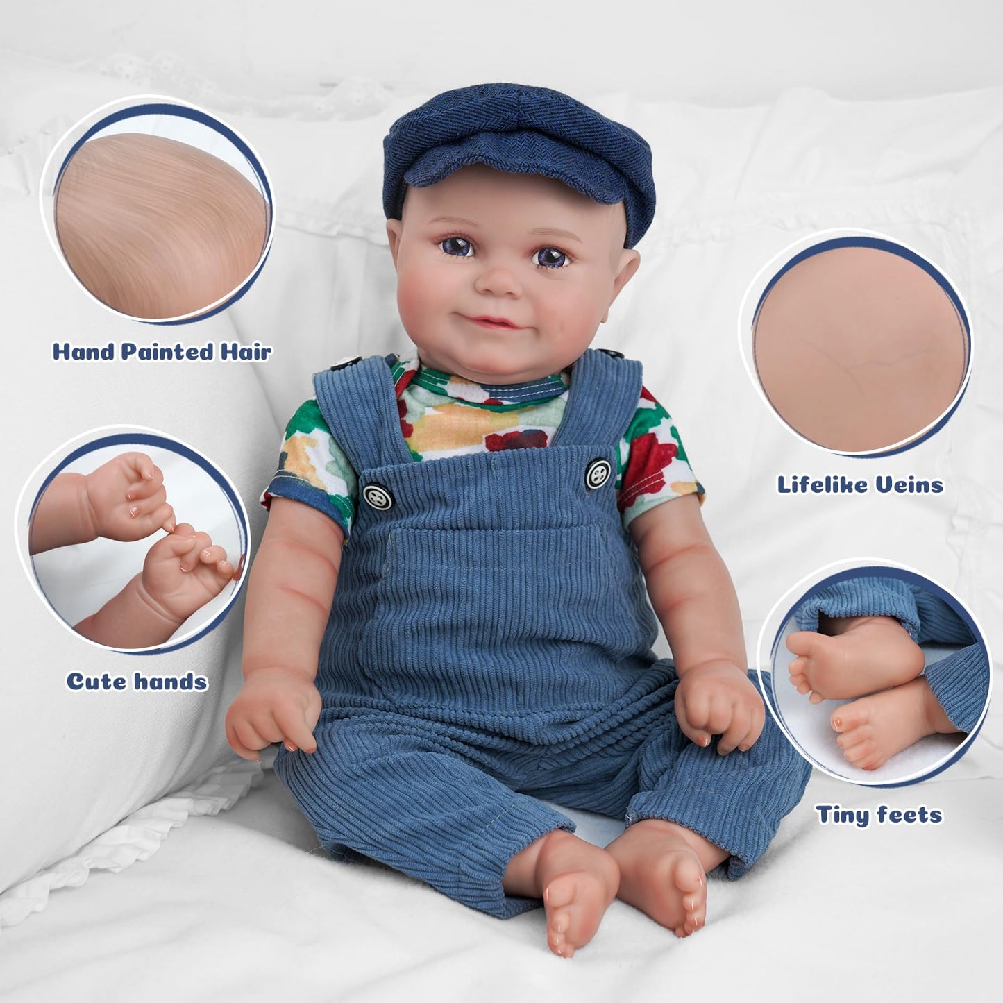 BABESIDE Reborn Baby Dolls Boy - 20 inch Handmade Realistic Soft Vinyl Body Life Like Realistic Newborn Baby Dolls for Girls Boy