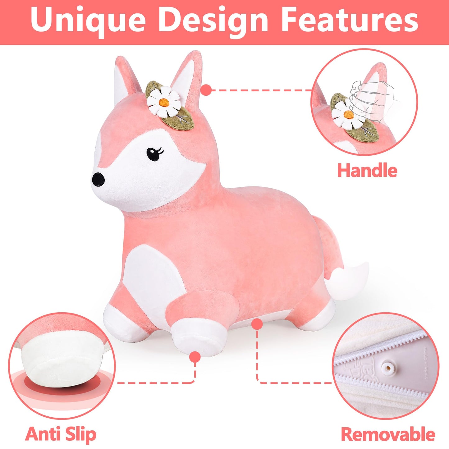 Iplay, Ilearn Bouncy Pals Hopping Fox Horse, Toddler Girl Inflatable Bouncing Animal Hopper Toy, Outdoor Indoor Plush Ride On Bouncer, Baby Birthday Gift 18 Month 2 3 4 Year Old Kid - Fox
