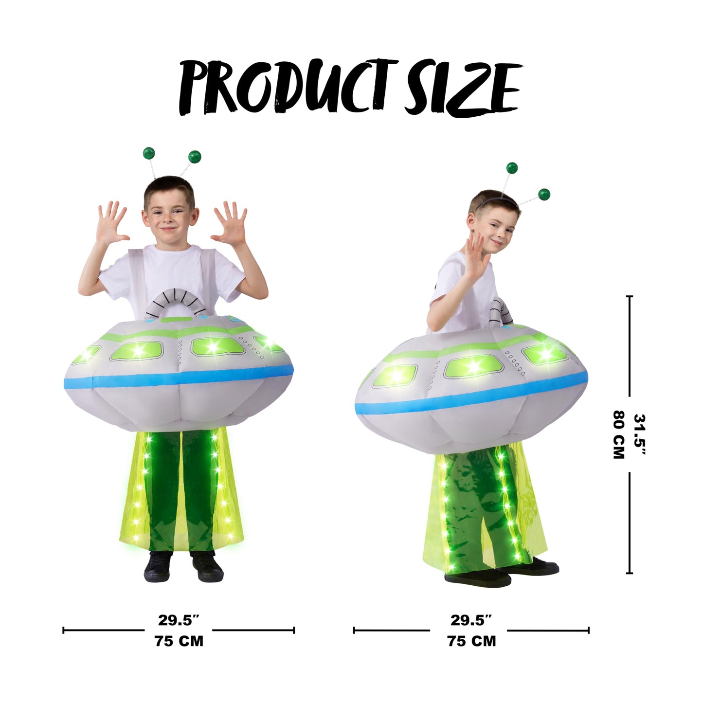Spooktacular Creations Kids Inflatable Costumes Light-Up Spaceship Halloween Inflatable Costume with Long Tentacles Headband Blow-up Costumes for Halloween Cosplay Party Themed Party