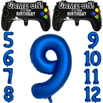 Navy Blue Video Game Party Supplies Boys 9Th Birthday Party Decorations- 2 Packs Game On Balloons With Dark Blue Number 9 Balloo
