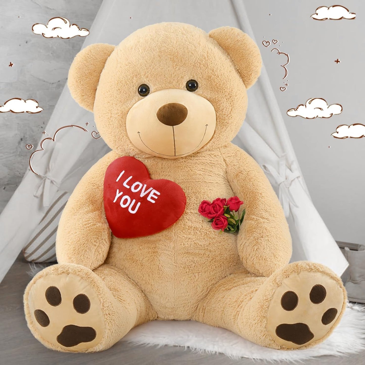 Maogolan Giant Teddy Bear 5 Feet Tall- I Love You Red Heart Big Brown Teddy Bear Stuffed Animal - Huge Valentines Teddy Bear For Girlfriend,Boyfriend,Wife,Lover - Anniversary, Birthday