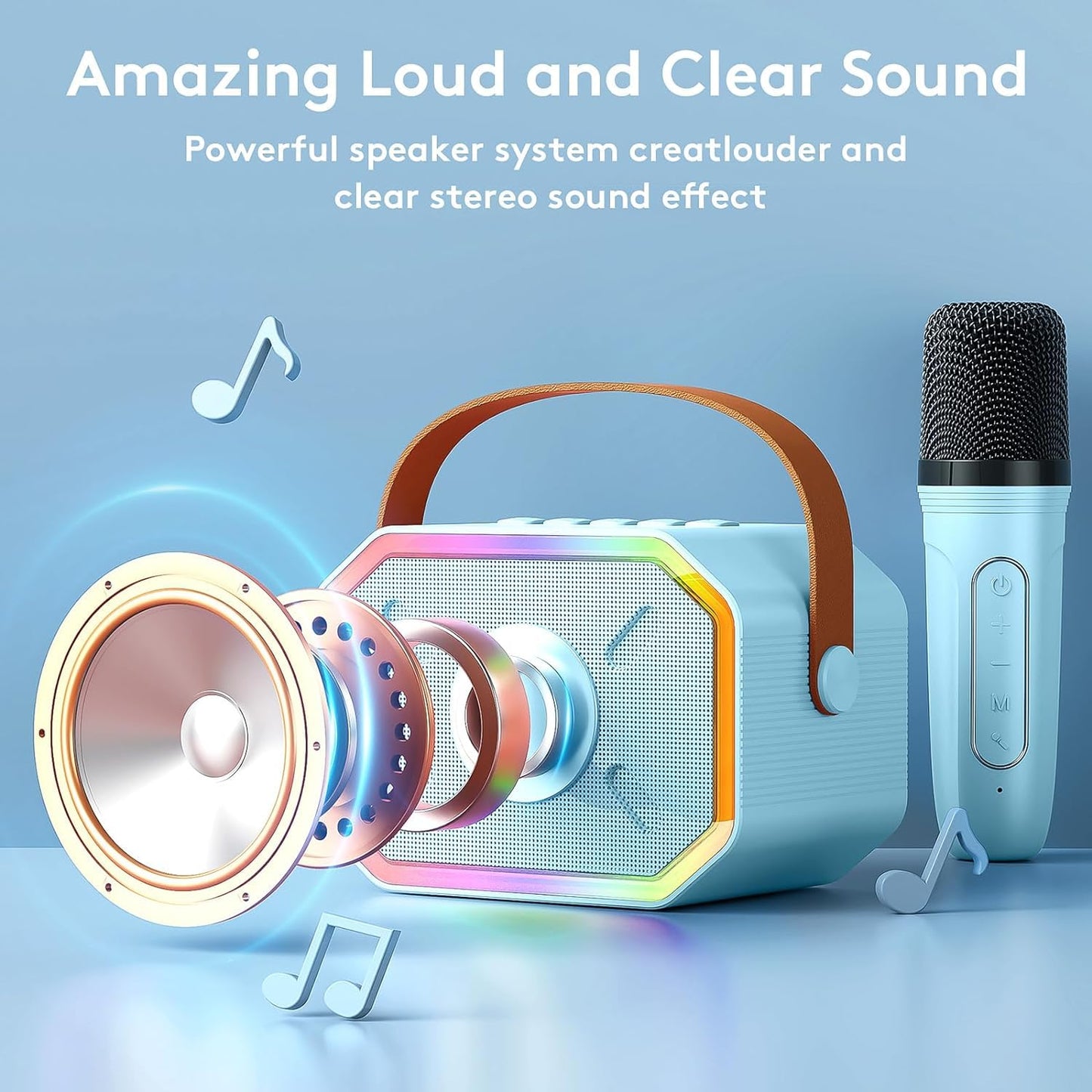 Mini Karaoke Machine With 2 Wireless Microphones: Portable Bluetooth Speaker With Microphone For Kids Adults - Birthday Gifts Fo