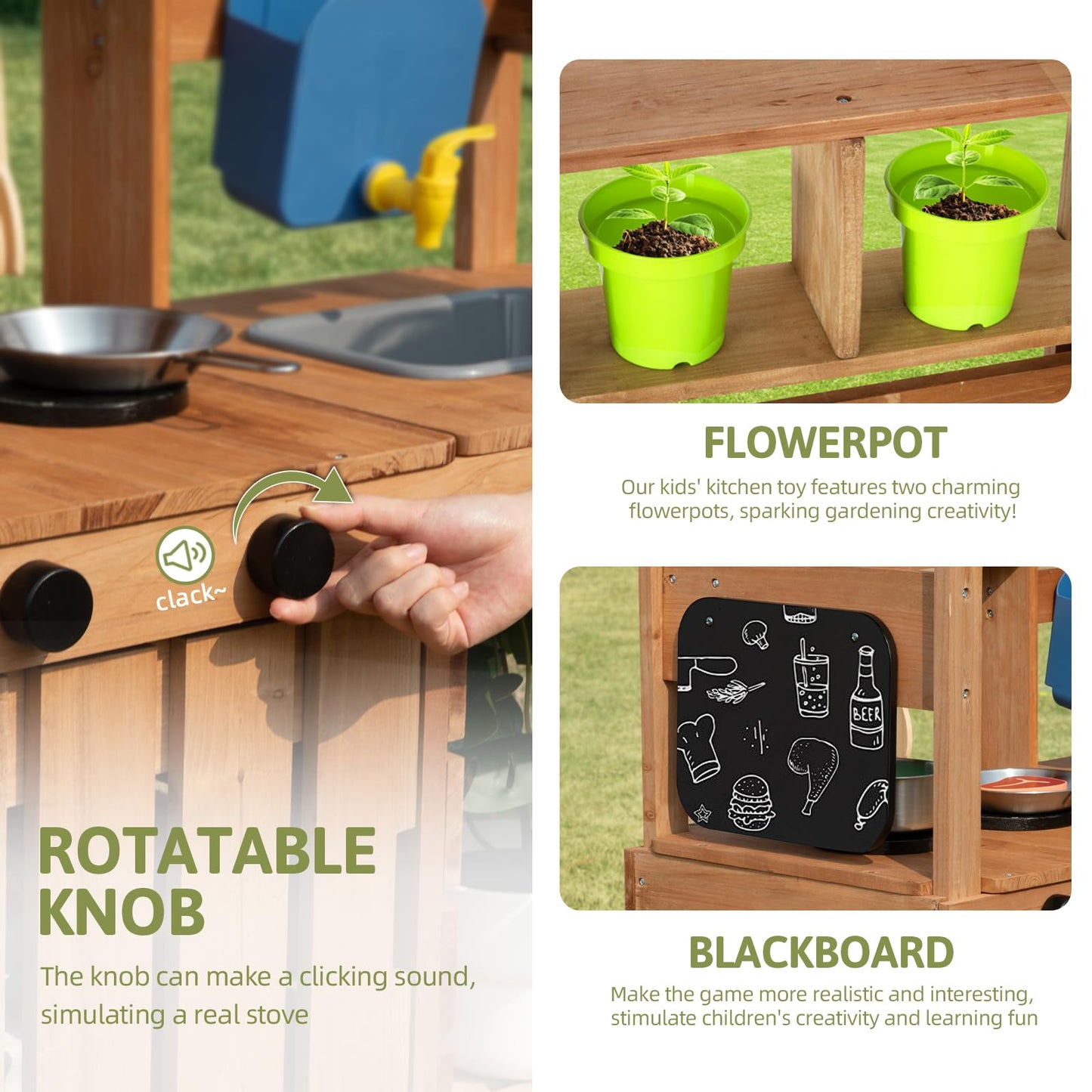Oook Mud Kitchen For Kids Outdoor, Kids Kitchen Playset With Canopy, Gardening Tools, Chalkboard, Flower Pot, Cookingware, Remov