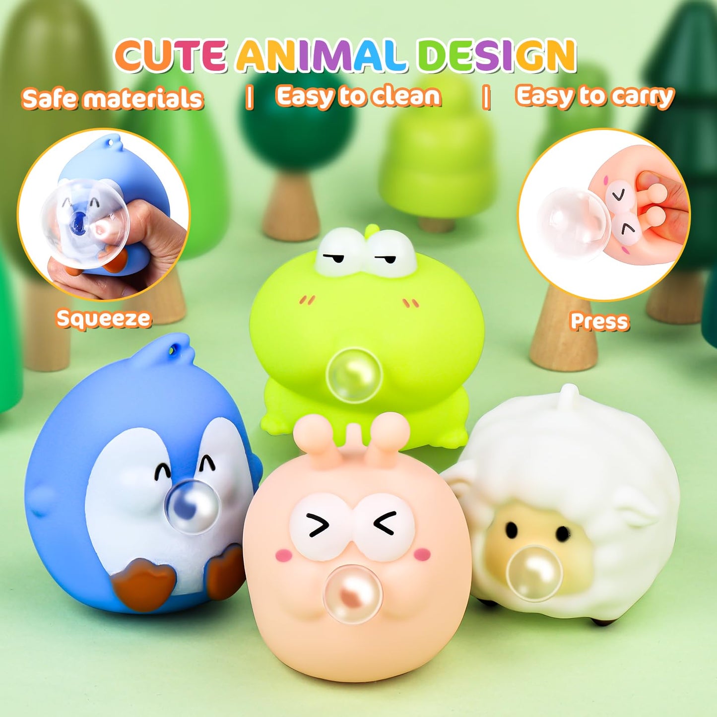 4 Pack Cute Squishy Fidget Toys, Animal Spit Bubbles Stress Relief Toy, Squishies Toys For Kids And Adults, Party Favors, Easter