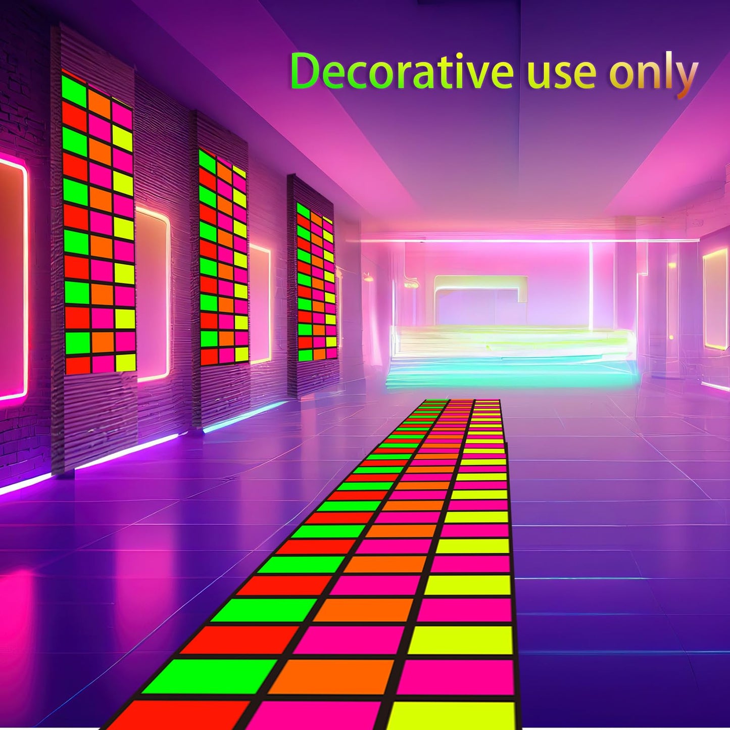 Haull 118 x 39 Inch Neon Light up Dance Floor Glow in The Dark Runner UV Reactive Blacklight Rug Colorful Aisle Runner Rug for 8
