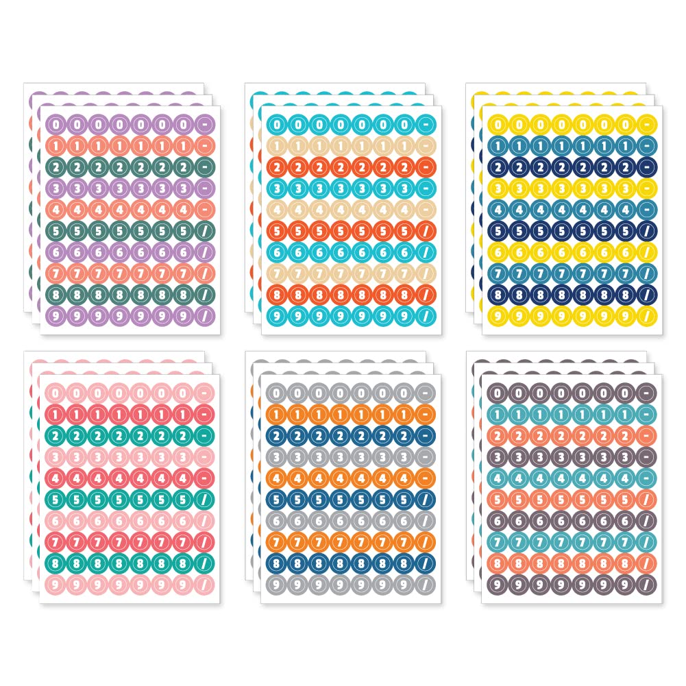 Monolike Retro Candy Number Stickers Set - 6 Design Stickers, 18 Sheets In Total