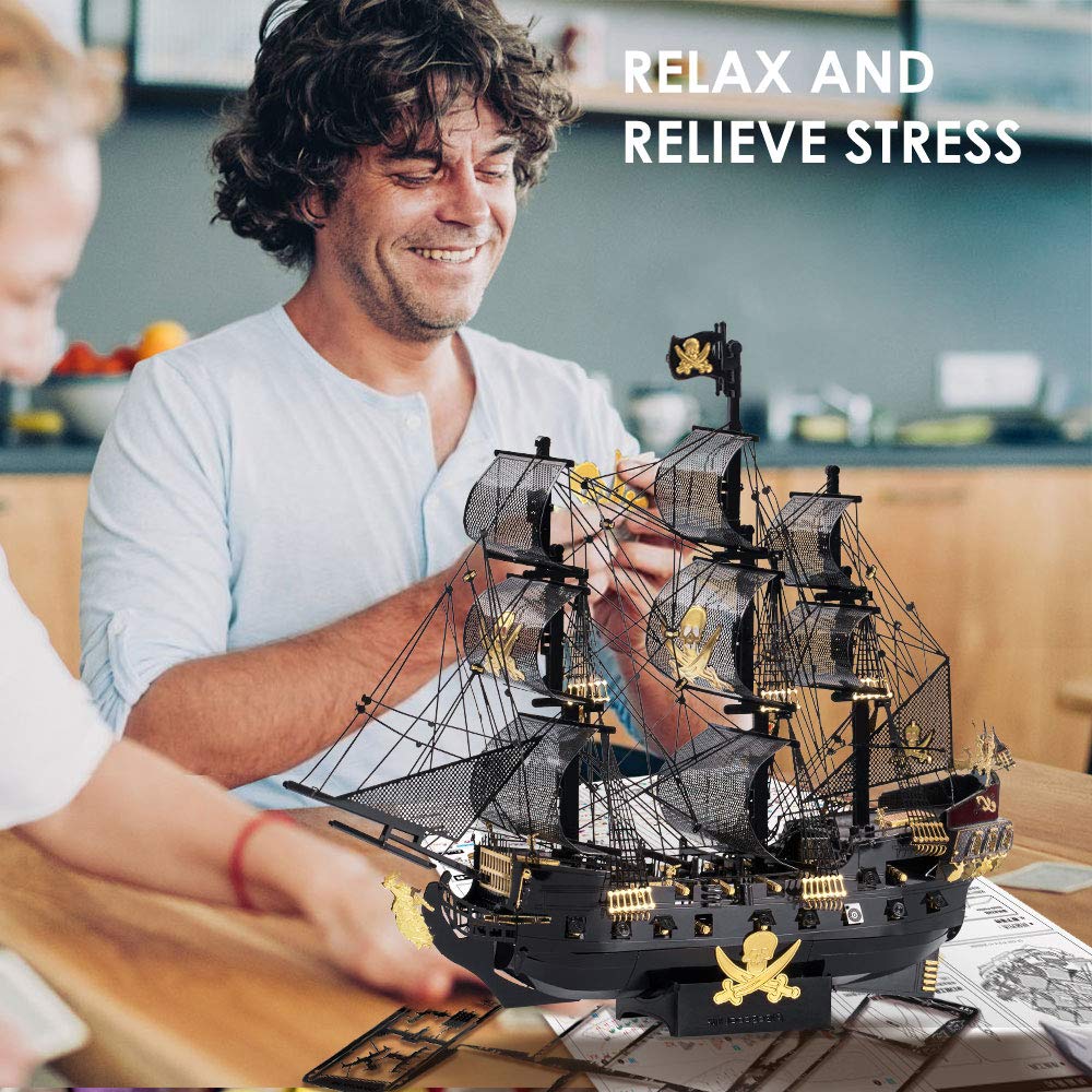 Piececool 3D Metal Puzzles For Adults, Black Pearl Pirate Ship Model Kits With Diy Tools, Watercraft Metal Model Building Kit For Birthday