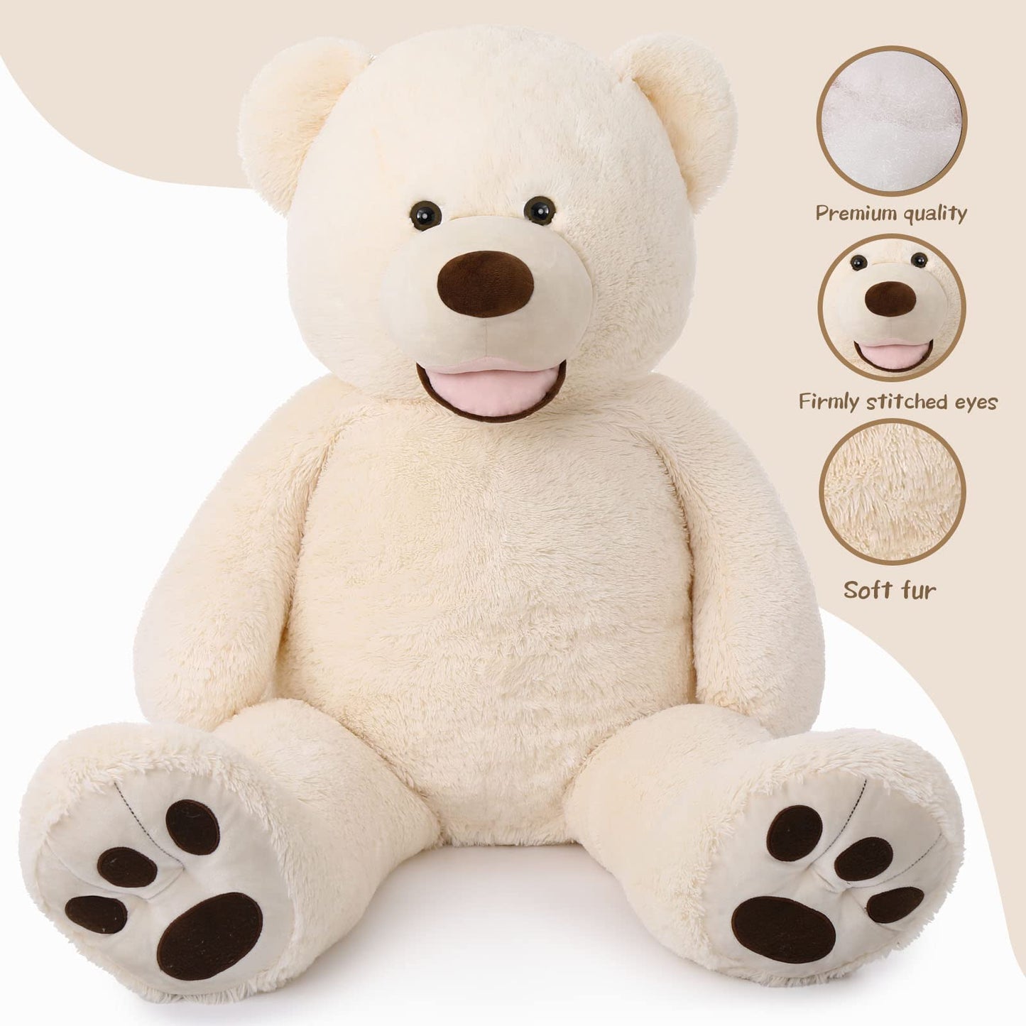 Morismos Giant Teddy Bear With Big Footprints Big Teddy Bear Plush Stuffed Animals (Beige, 51 Inches)